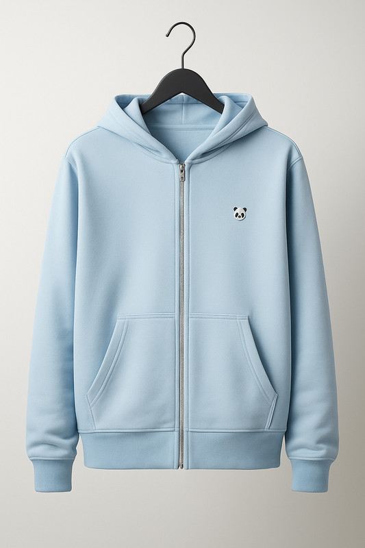 Panda Soft Fleece Full Zip Hoodie – Light Blue | Unisex Minimalist Comfort