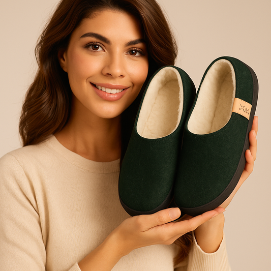 TOKU Budapest Slippers – Dark Green | Handmade Lambswool Luxury for Home