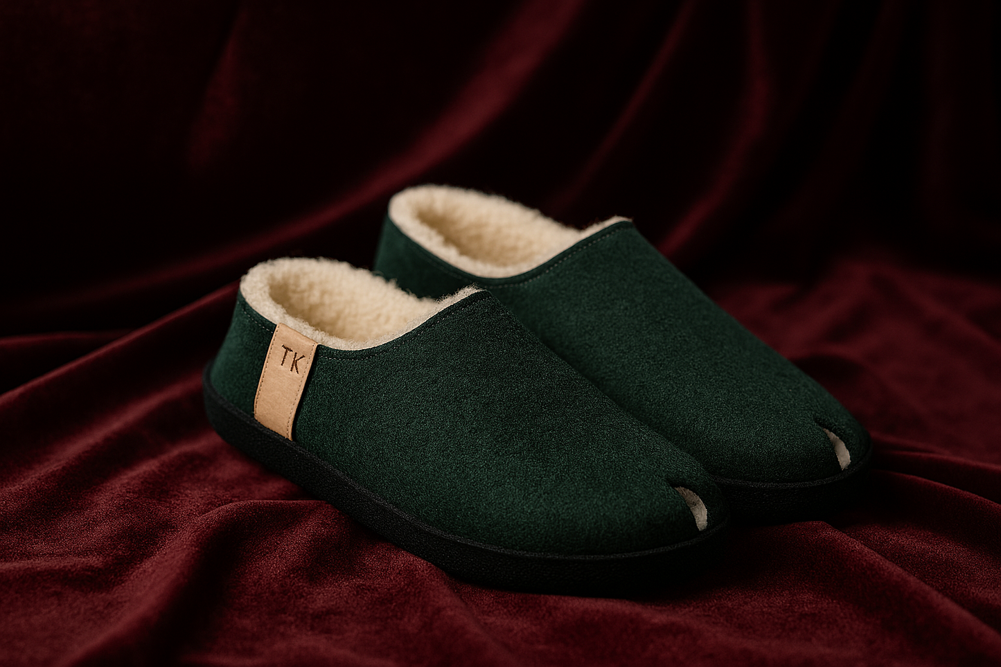 TOKU Budapest Slippers – Dark Green | Handmade Lambswool Luxury for Home