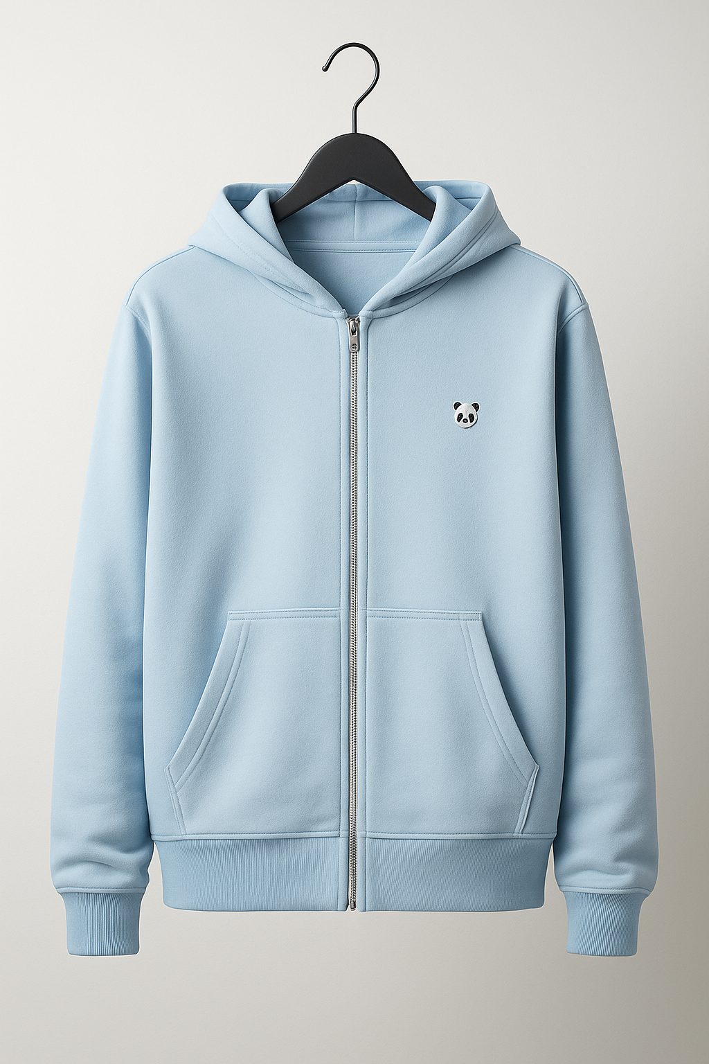 Panda Soft Fleece Full Zip Hoodie – Light Blue | Unisex Minimalist Comfort